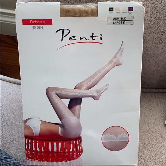 Vintage design stocking/tights with lace design - Picture 5 of 7